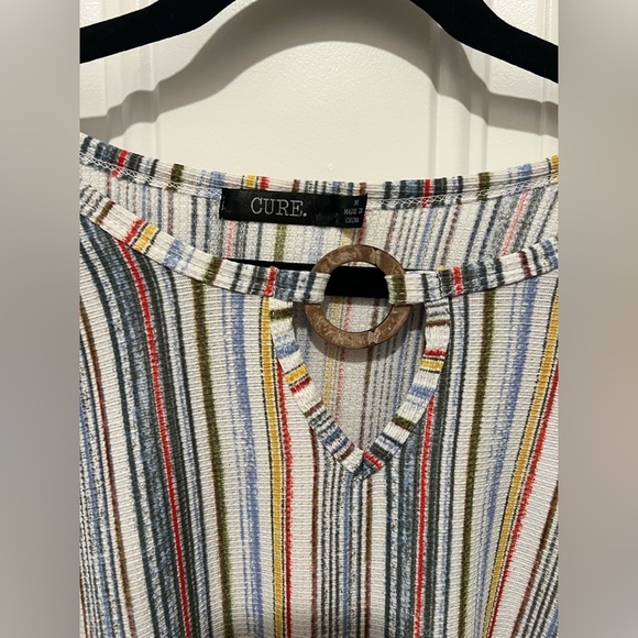 Cure Striped Flutter Sleeve Tie Front Blouse Sz Medium Beautiful Colors & Style! - Picture 5 of 12